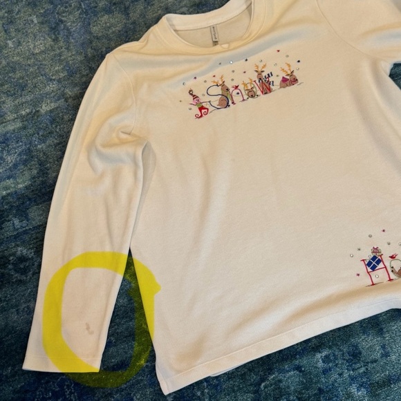 White Stag SZ L Holiday Embroidered Snow HoHo Tee Party Long Sleeve Winter Top - Picture 8 of 9